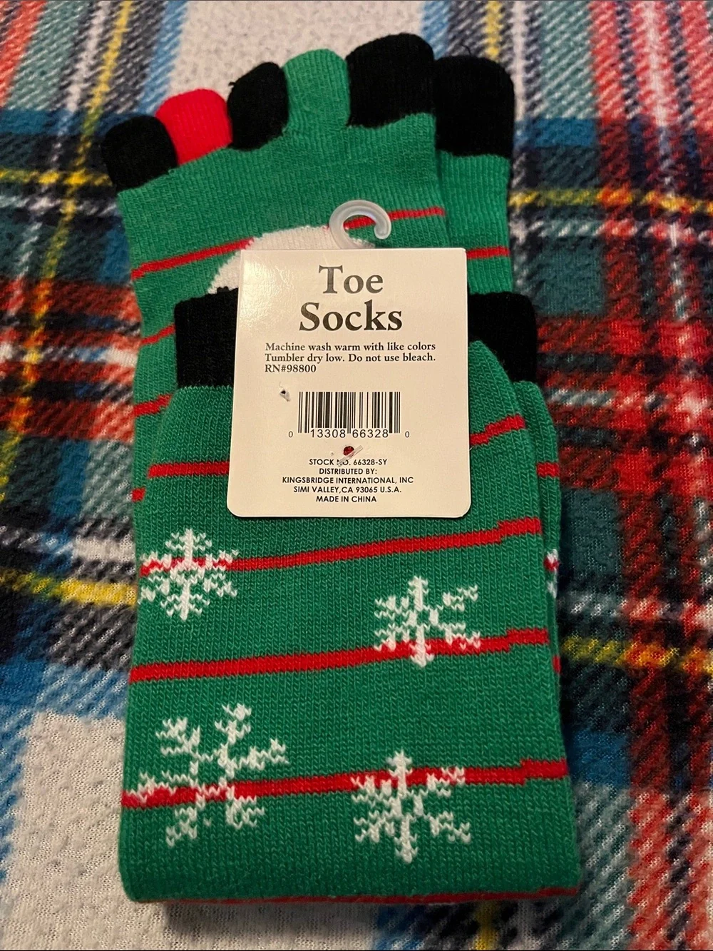 Green Snowman Toe Socks with Red Accents